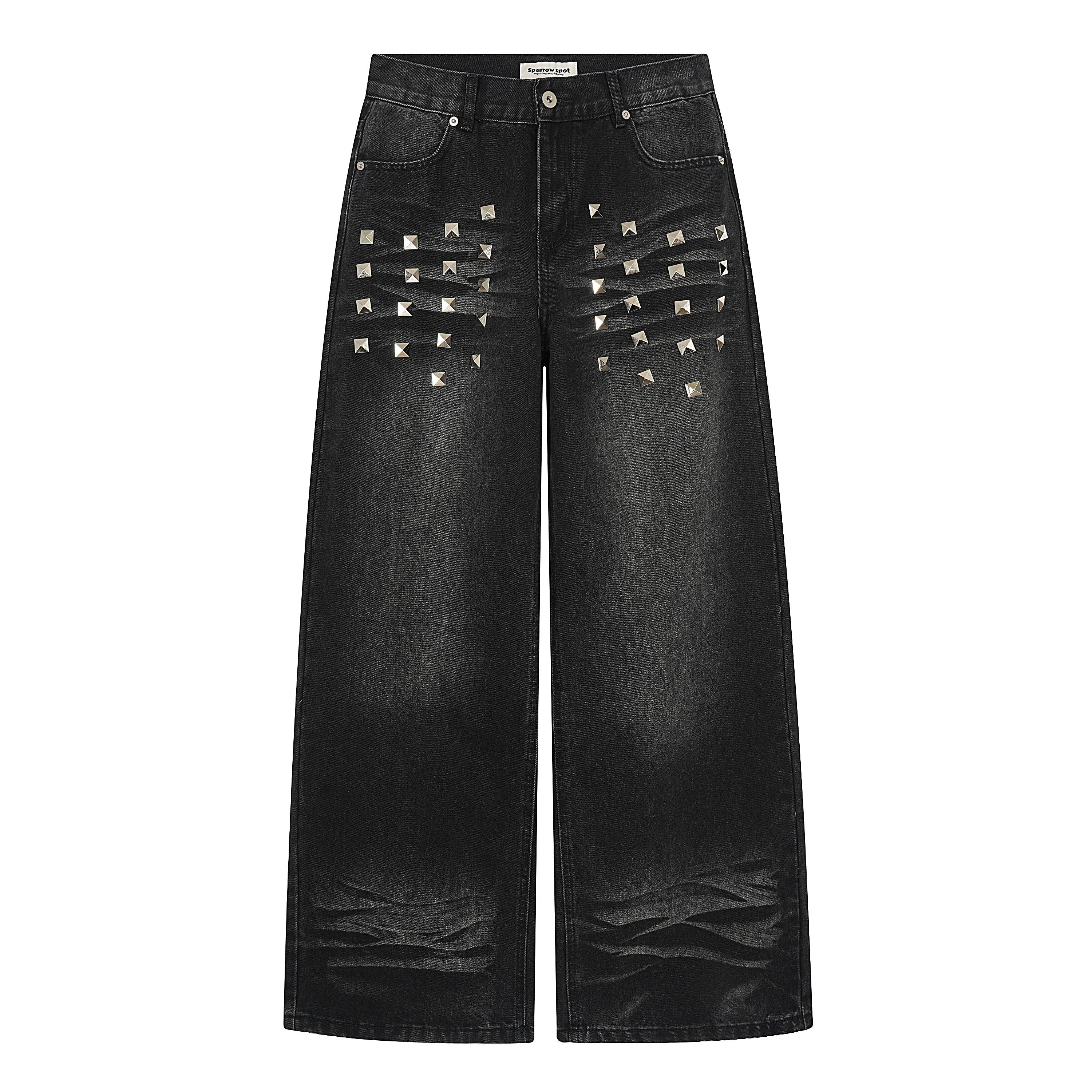 【25s Dec.】Square-studded Washed Denim Jeans