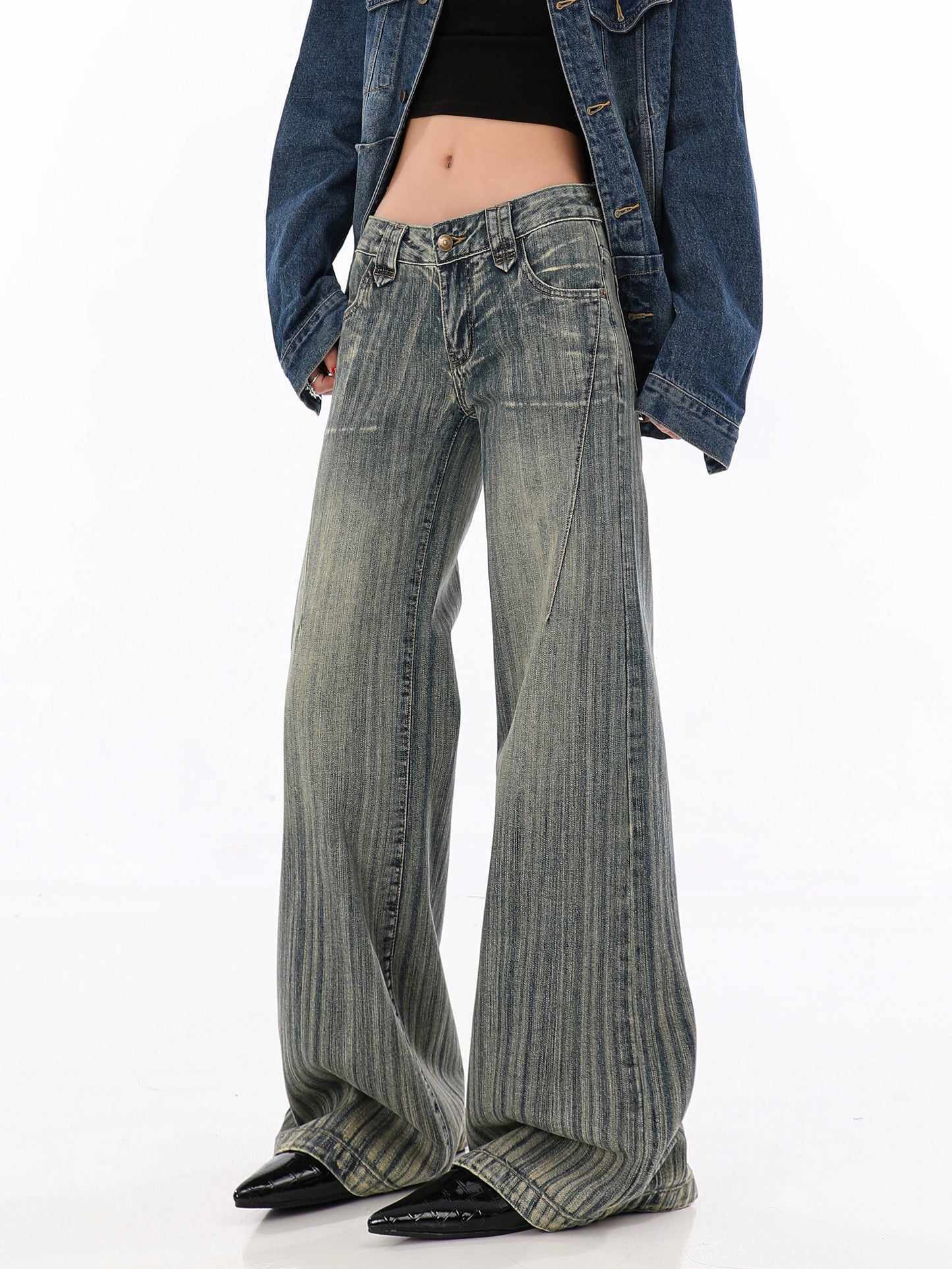 【24s February.】Retro High Street Low Rise Striped Jeans