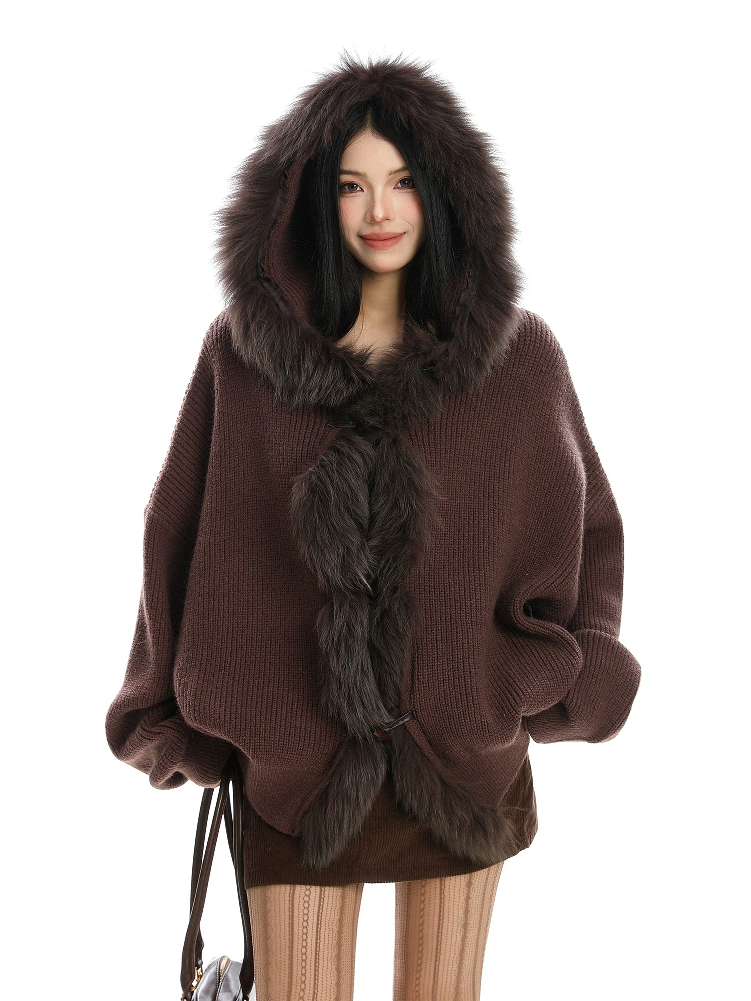 【25s Nov.】Large Fur Collar Hooded Cardigan