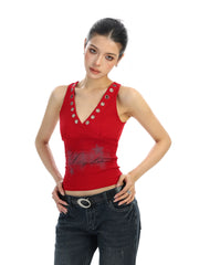 【26s Feb.】American Star Print Cropped Cami Tank Top