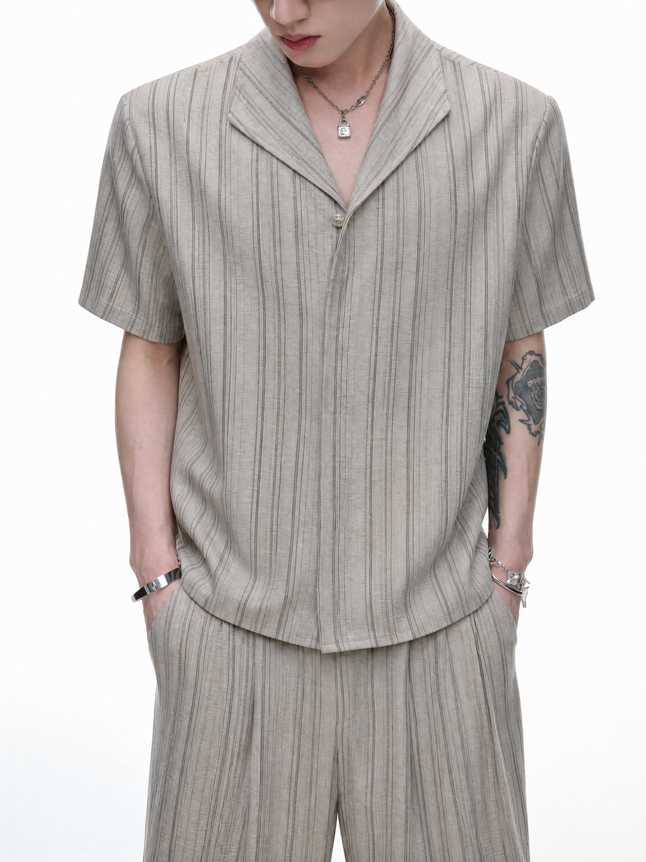 Vintage Stripe Cuban Collar Top / Pants