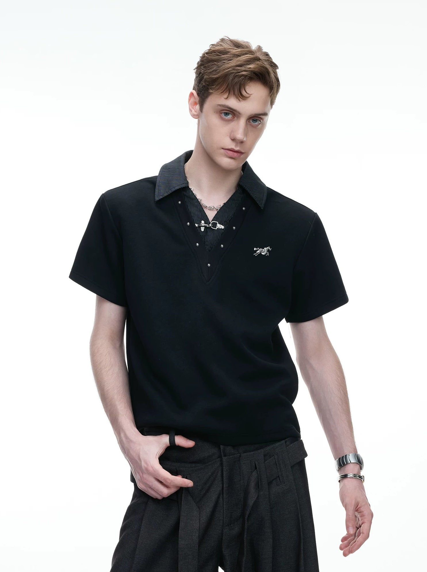 Layered Studded Polo Tee