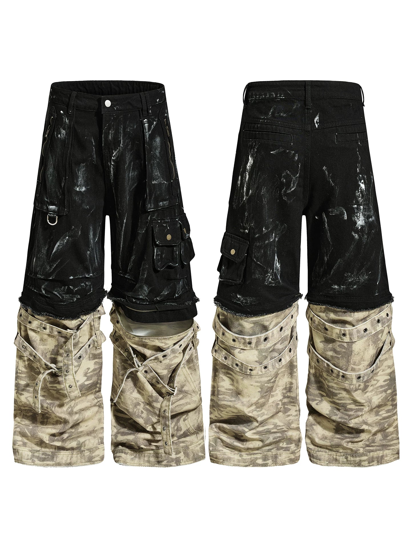 【26s May.】Paint Splatter Patchwork Camo Wide Cargo Pants