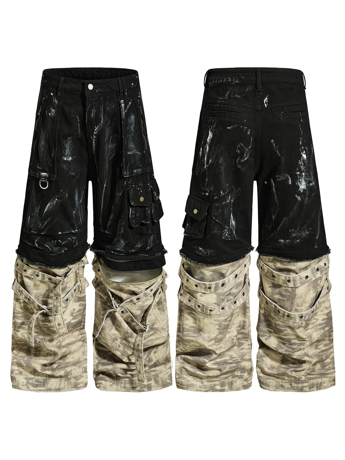 【26s May.】Paint Splatter Patchwork Camo Wide Cargo Pants