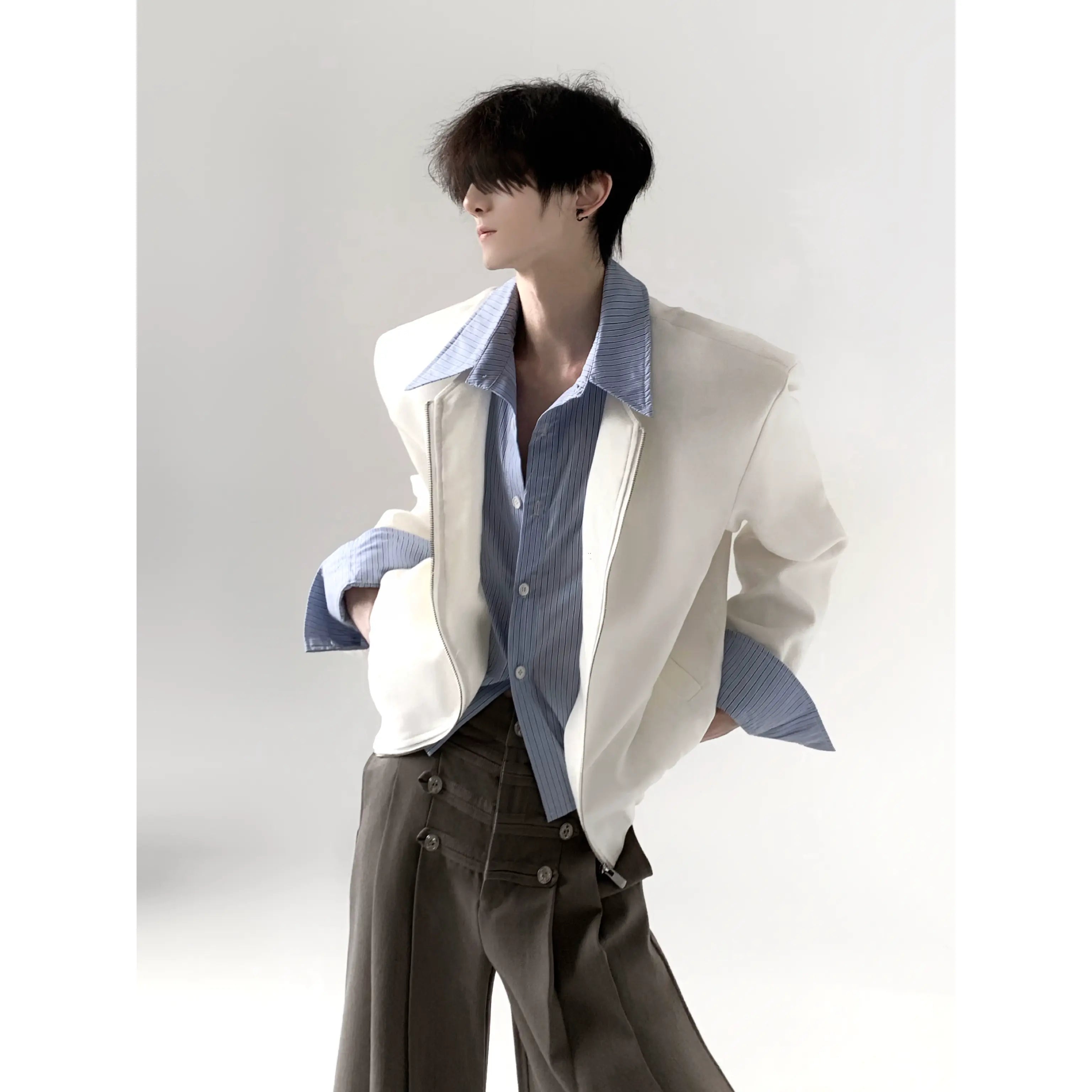 Striped Layered Padded Shoulder Jacket