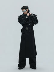 【25s Nov.】Crocodile-print Lace-up Metal Buckles Woolen Coat