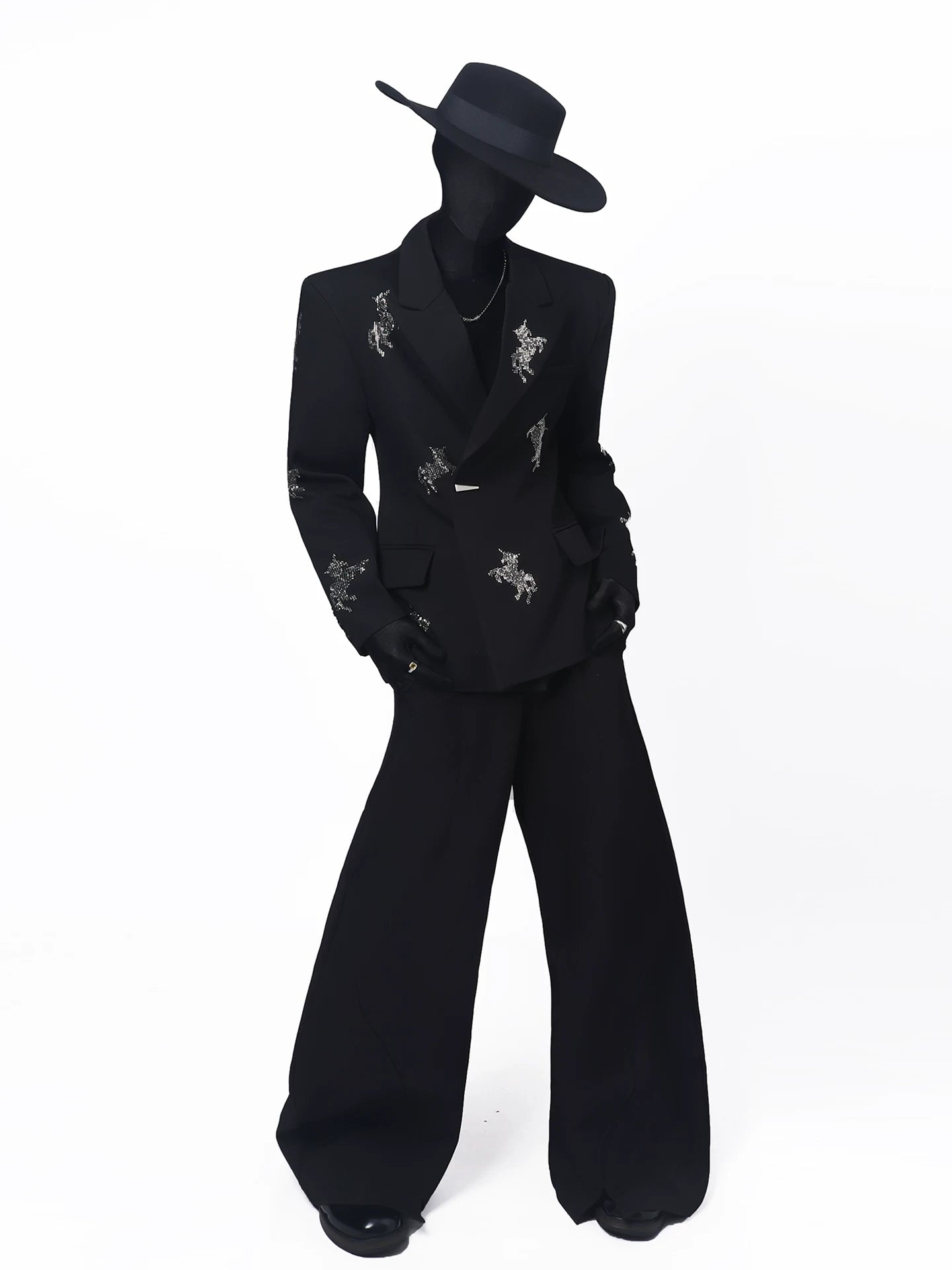 【26s May.】Rhinestone Structured Slim Black Blazer