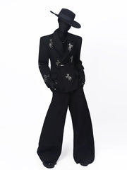 【26s May.】Rhinestone Structured Slim Black Blazer