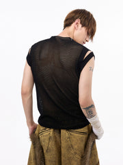 【25s Jul.】Hand-Beaded Sheer Black Webbed Knit Vest