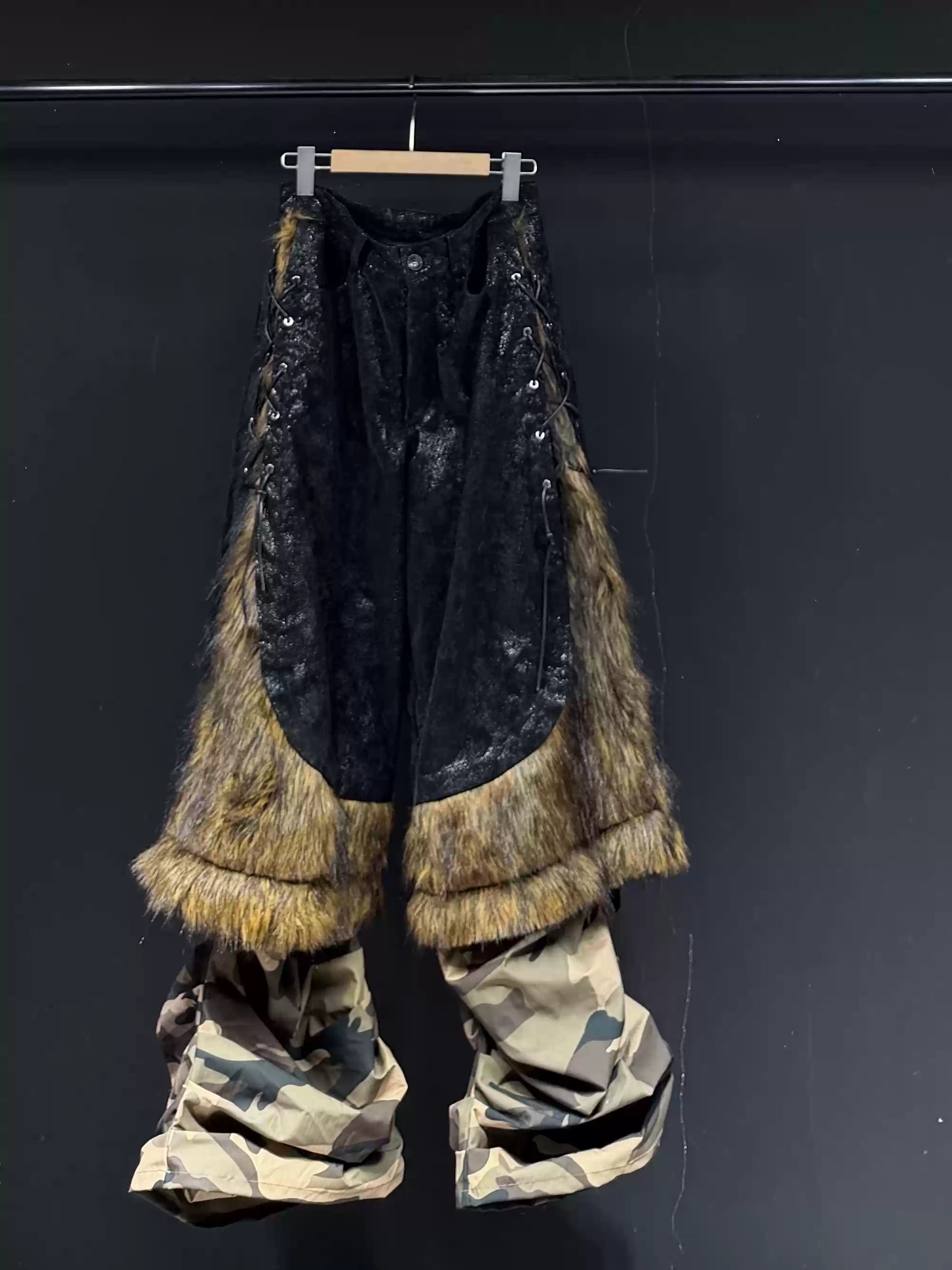 Heavyweight Plush Patchwork Relaxed Wide-Leg Pants