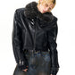 Crocodile Fur Collar Short Leather Jacket