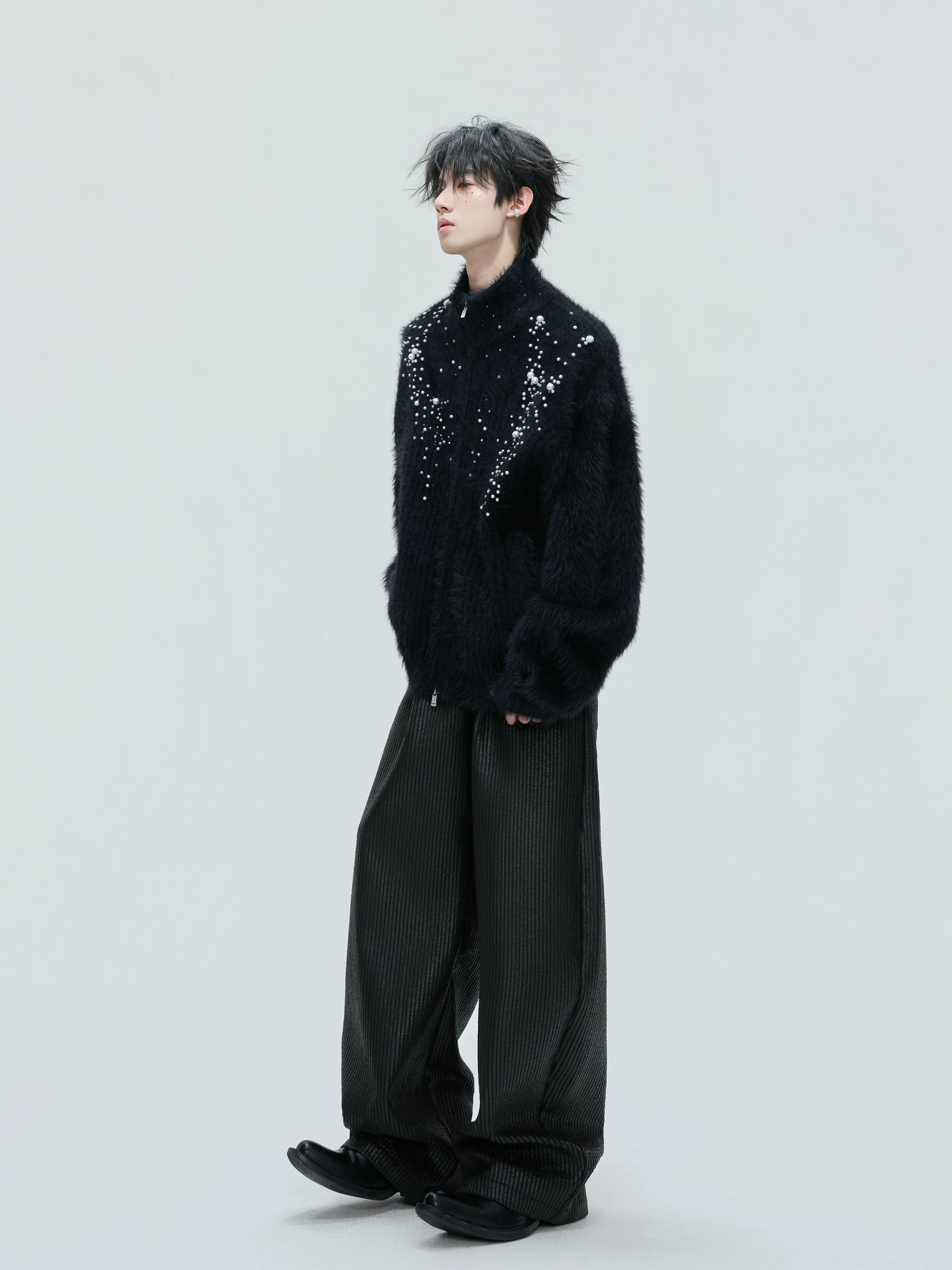 【25s Nov.】High-neck Plush Pearl Embellished Sweater