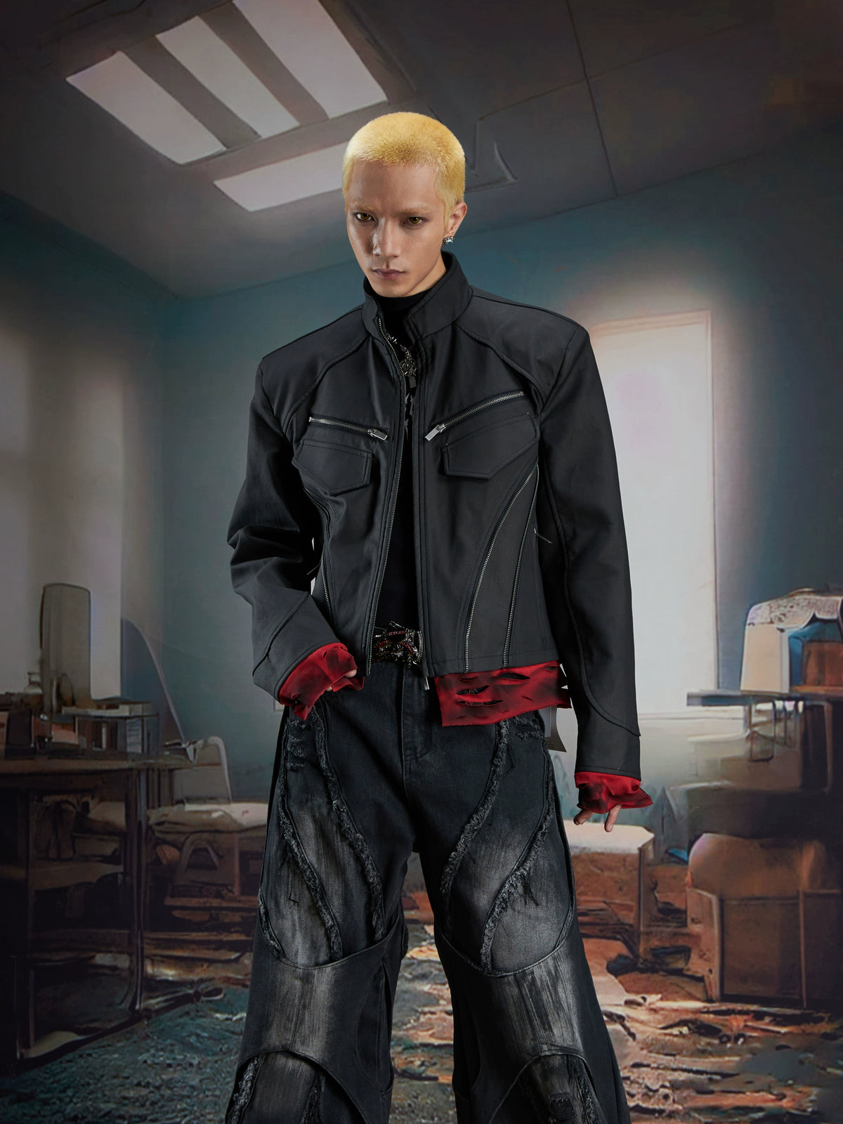 【25s Oct.】Dark Deconstructed Patchwork Leather Jacket