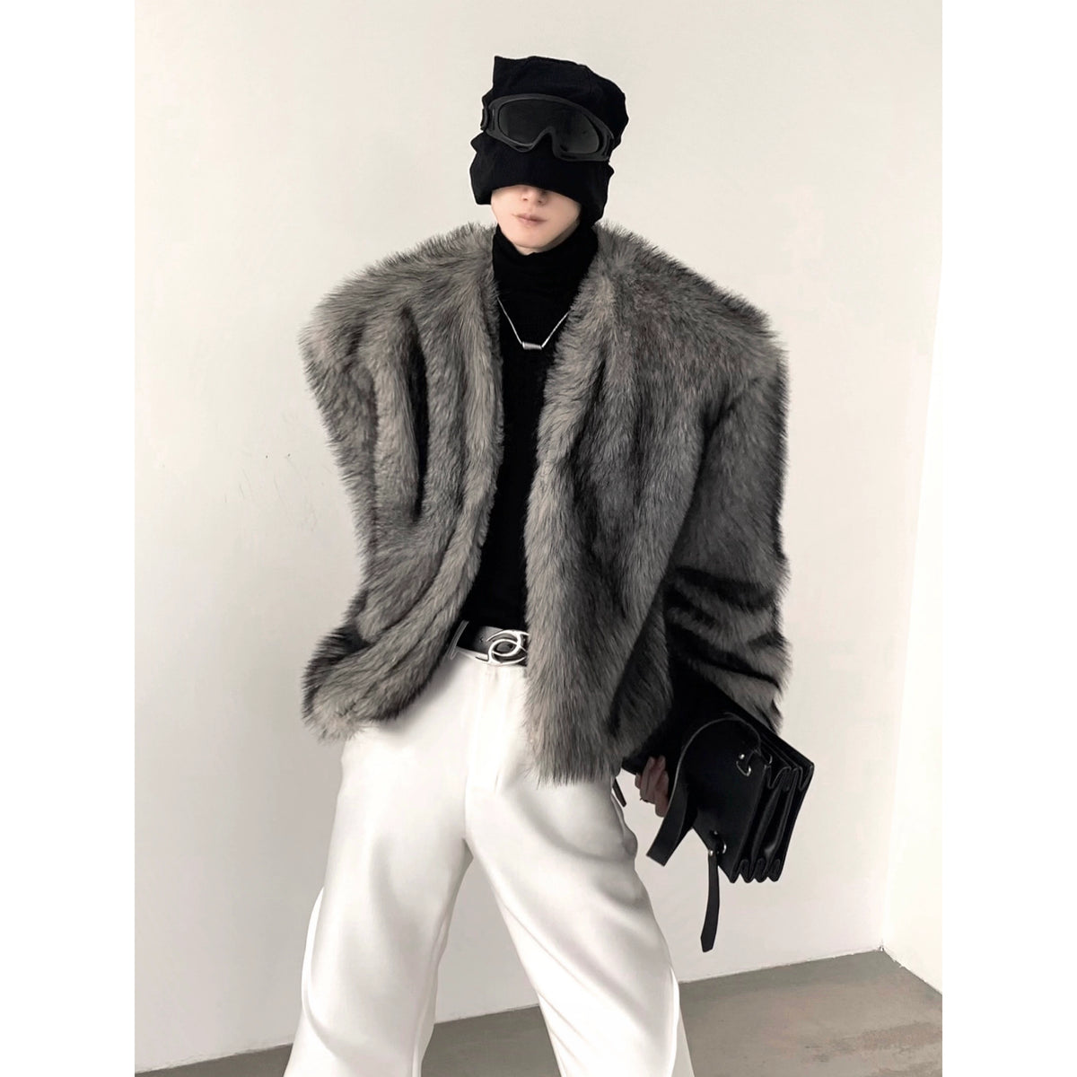 【25s Oct.】Stylish Grey Faux Fox Fur Jacket