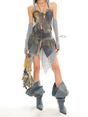 【25s Jul.】Wasteland Hooded Denim Vest Skirt Set