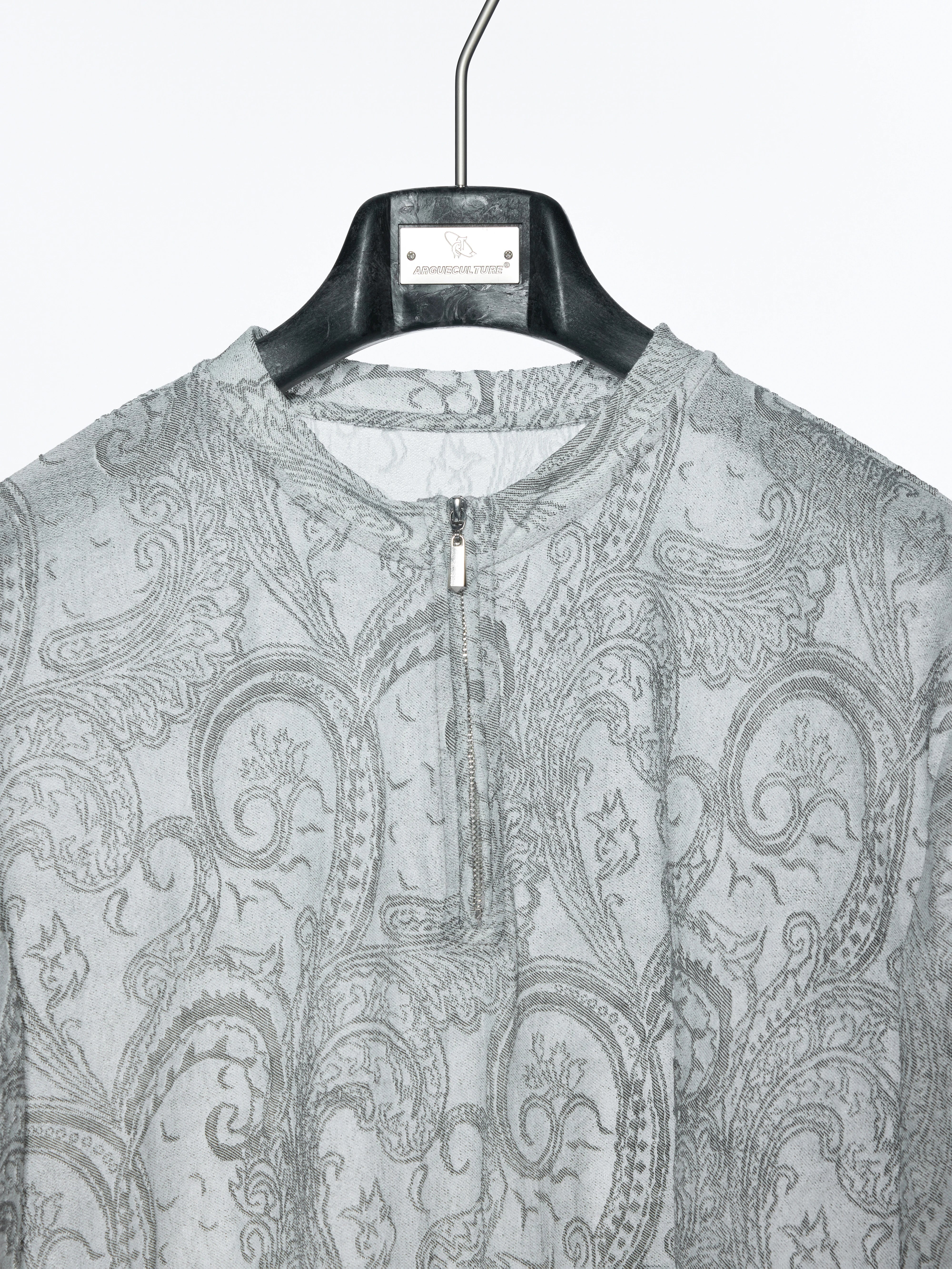 Paisley Totem Half-Zip Floral Mesh Long Sleeve Top