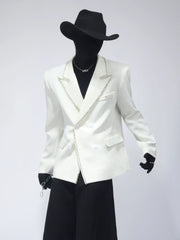 【26s Apr.】Crystal Embellished Padded Shoulder Blazer