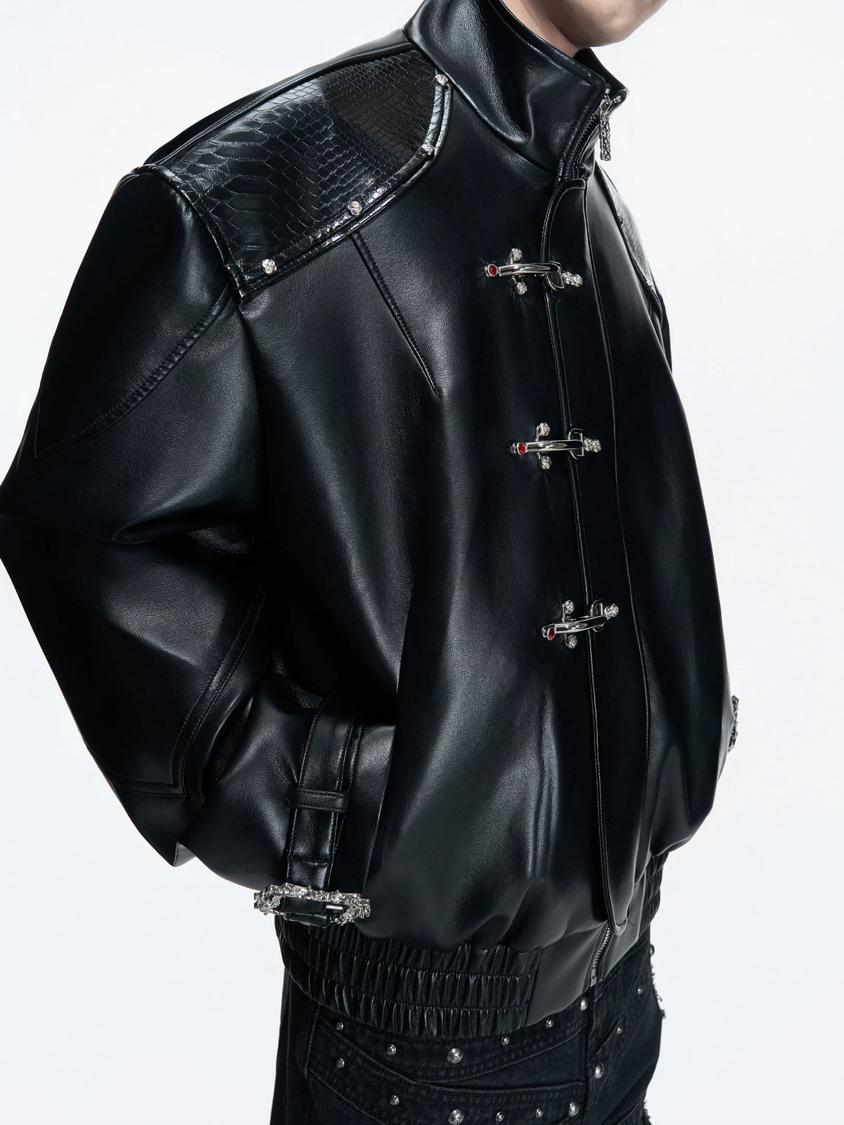 【26s Mar.】Snake-Embossed Aviator Leather Jacket