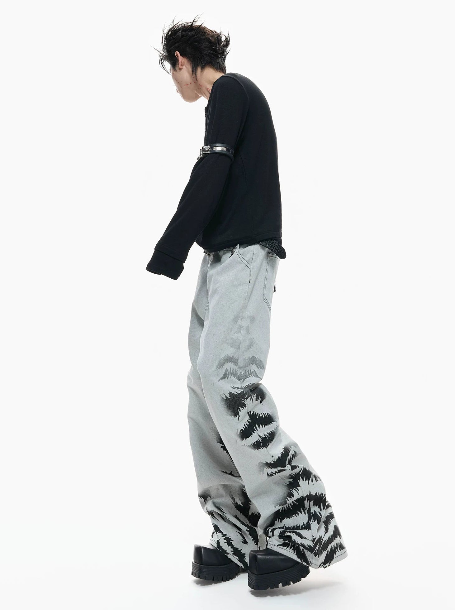 【26s Apr.】Distressed Tiger Tie-Dye Straight Flared Denim Pants