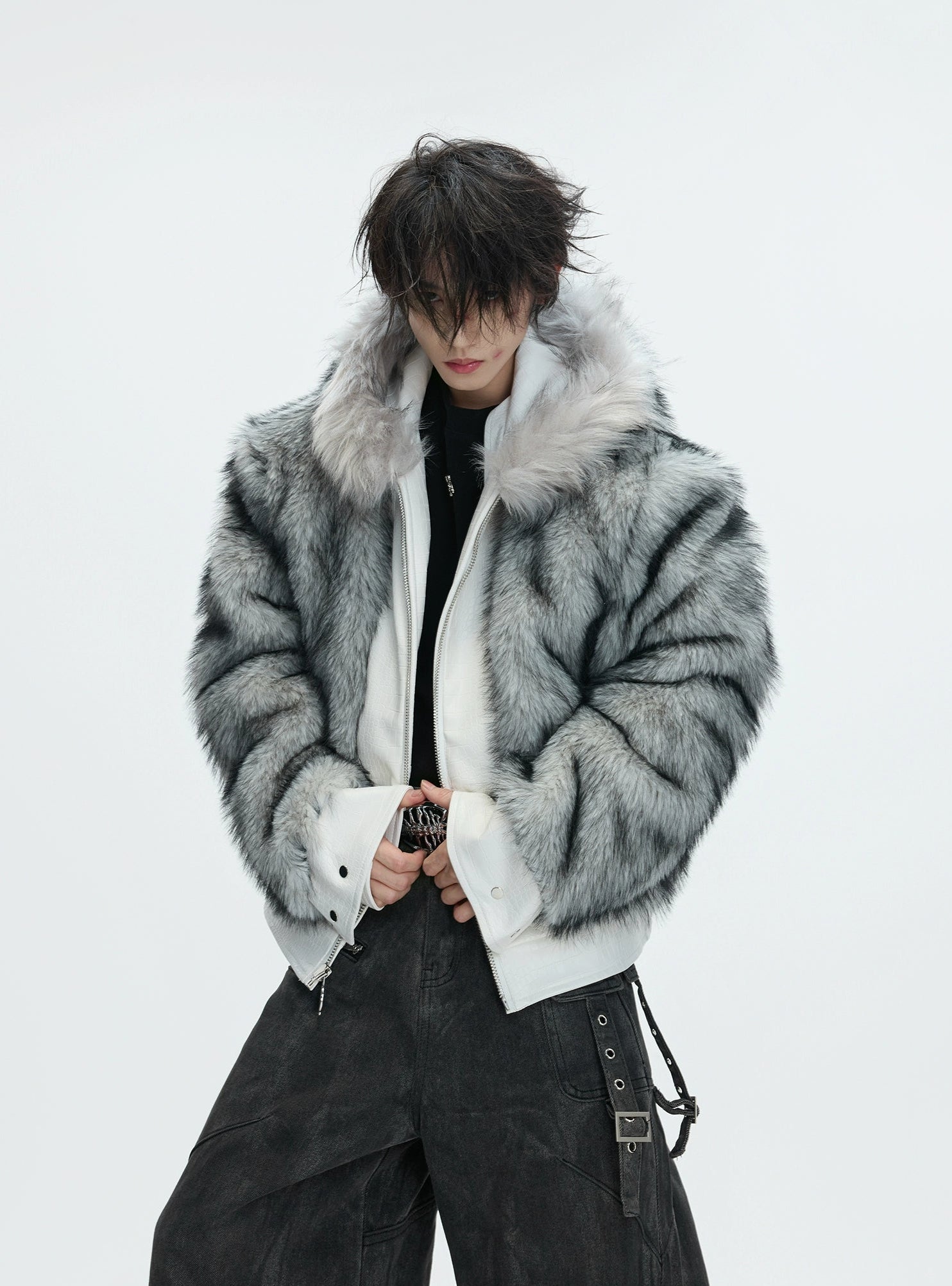 【26s Feb.】Horsehair and Crocodile Print Hooded Jacket