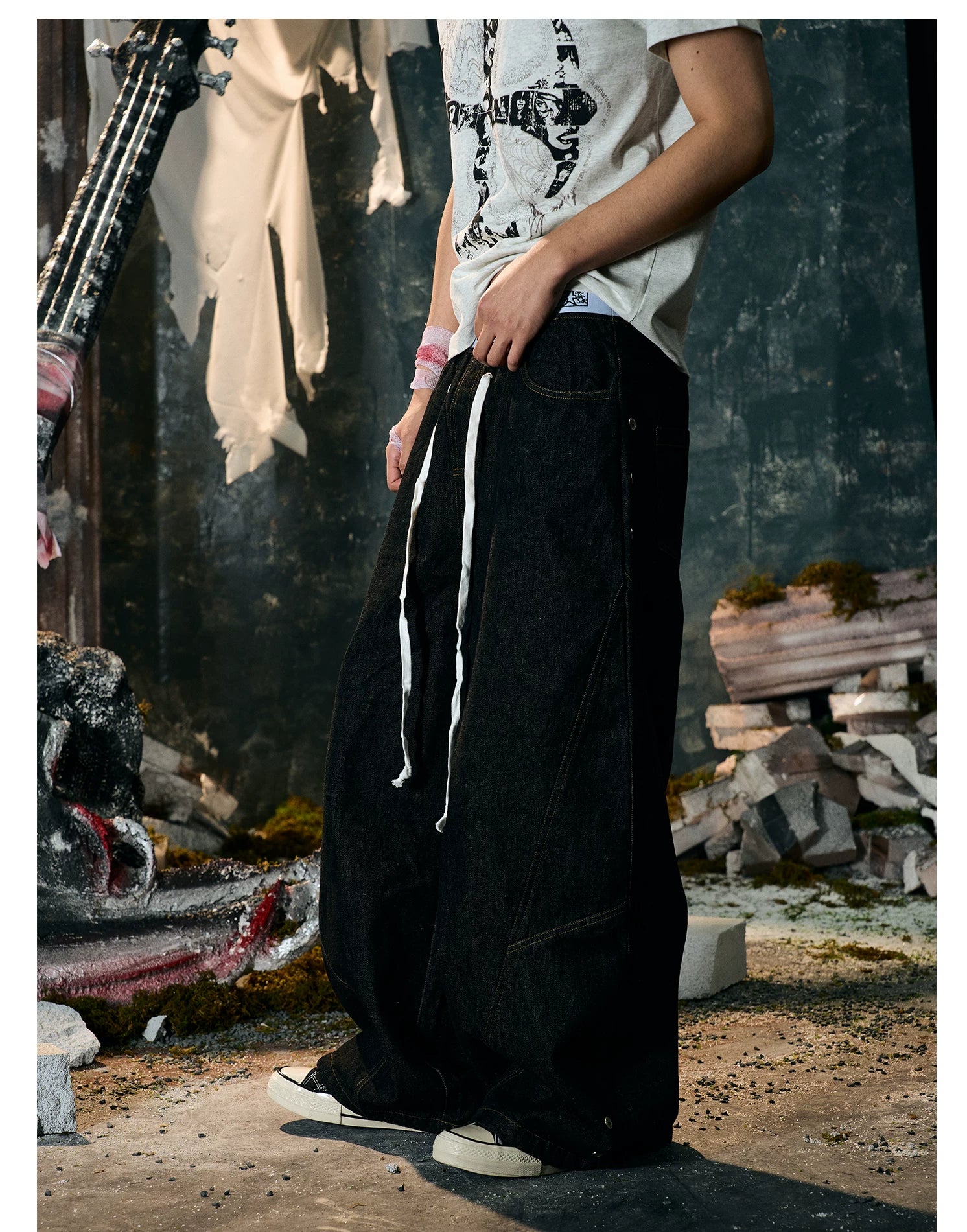 【26s Jan.】Boxing Velvet Curved Wide-Leg Denim Pants