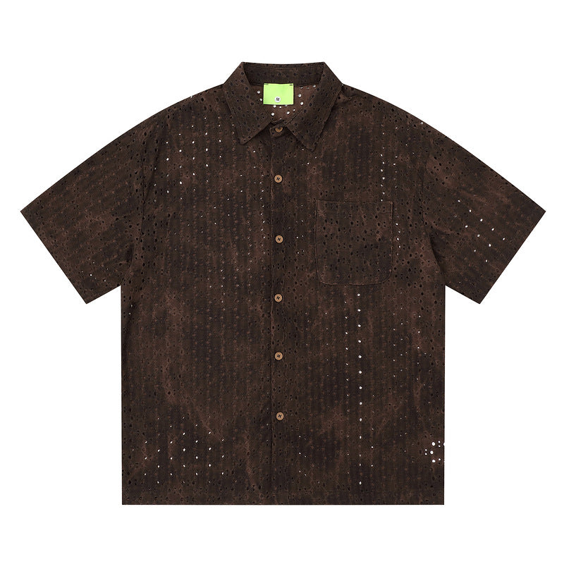 Distressed Tie-Dye Texture Short Sleeve Shirt