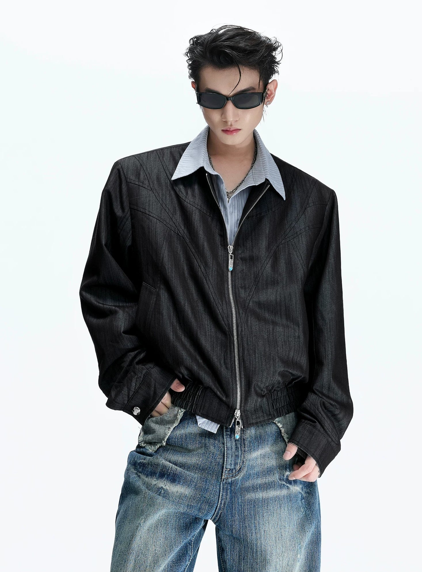 Pearlescent Striped Layered Shirt Jacket