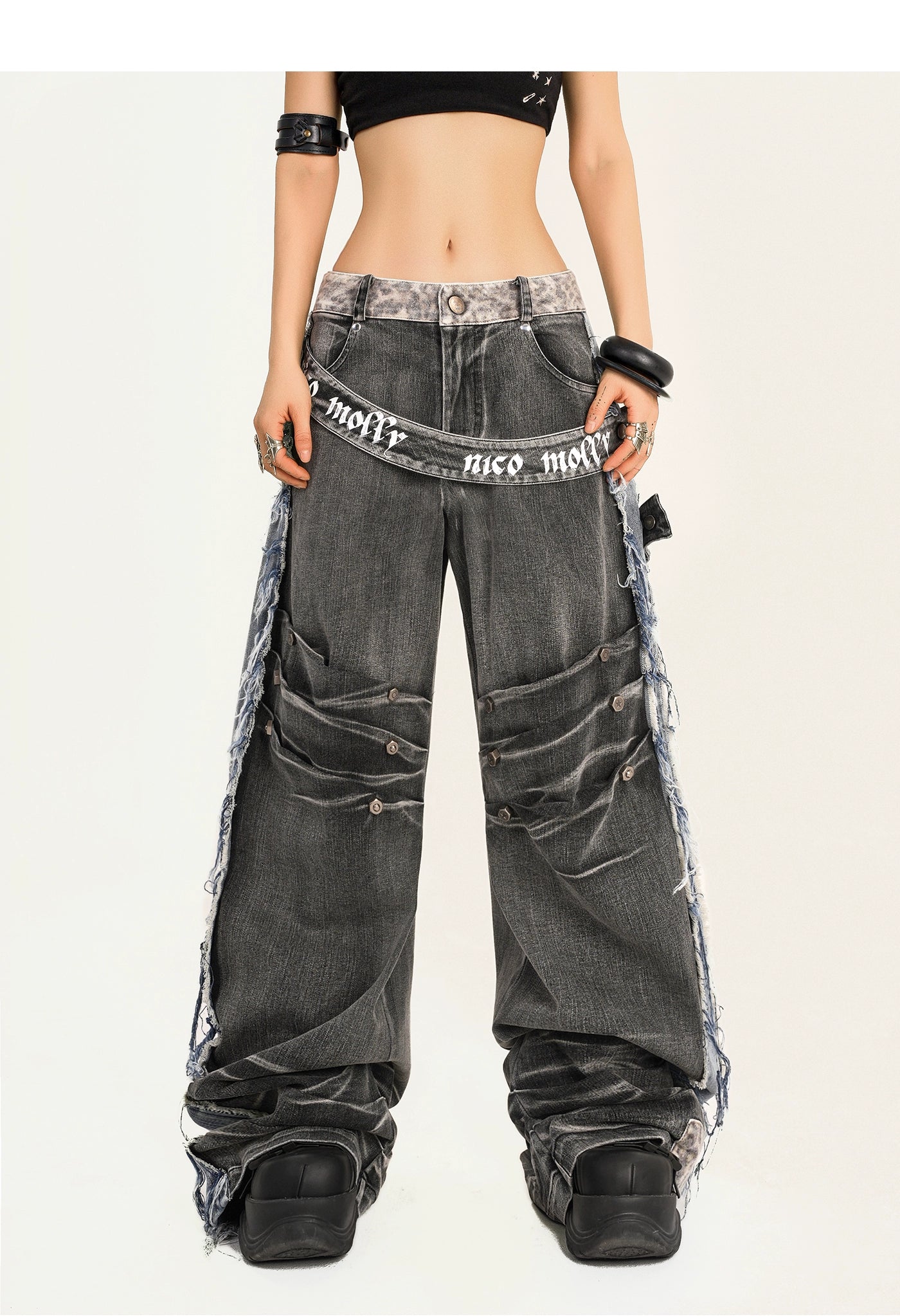 【25s Oct.】Punk Heavy-duty Raw-edge Washed Distressed Jeans