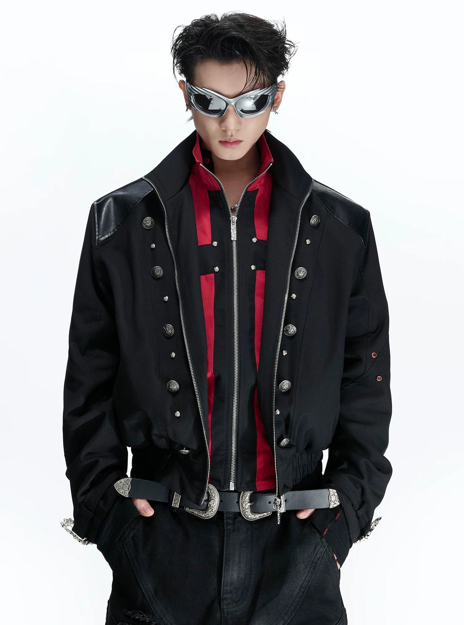 Black Red Cross Patchwork Jacket