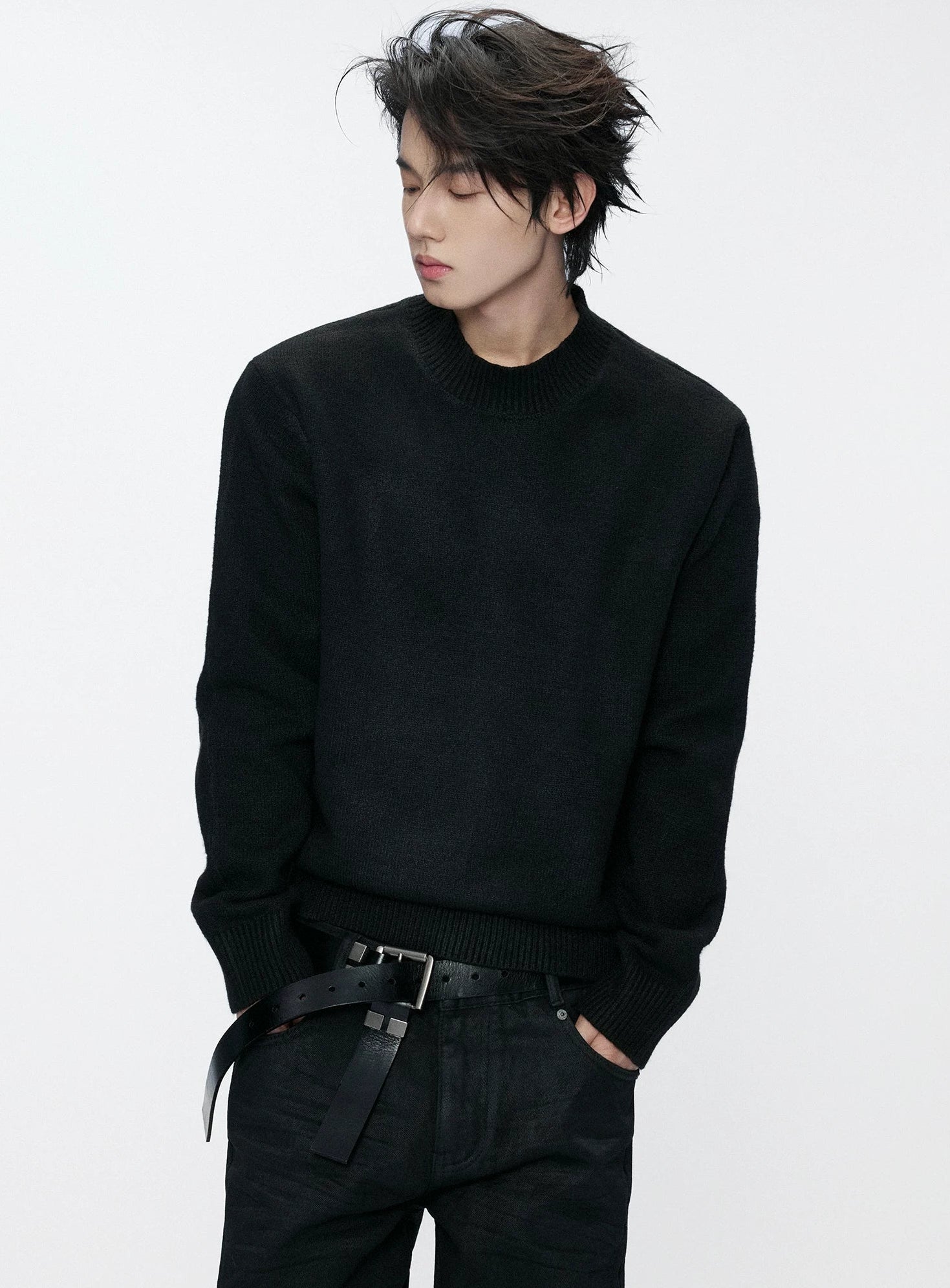 Wool Blend Ribbed Knit Sweater
