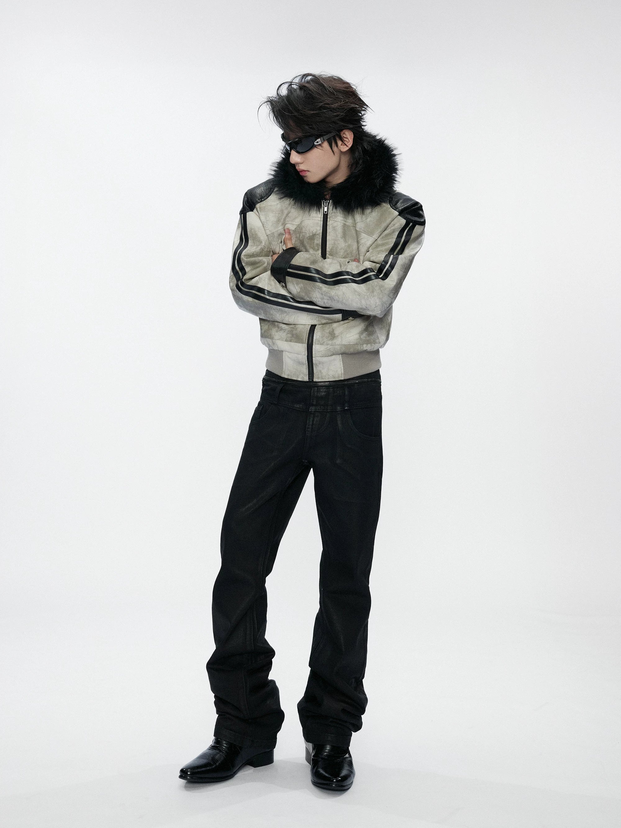 Vintage Snake-Panel Hooded Fur Jacket