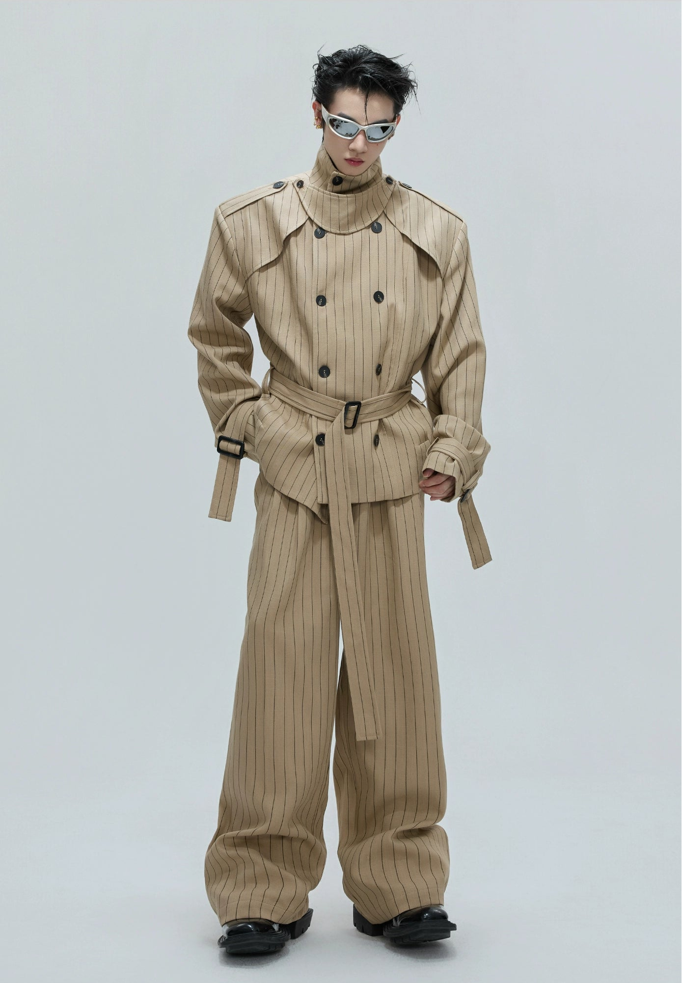 【25s Nov.】Striped Multi-panel Belted Jacket/Trousers