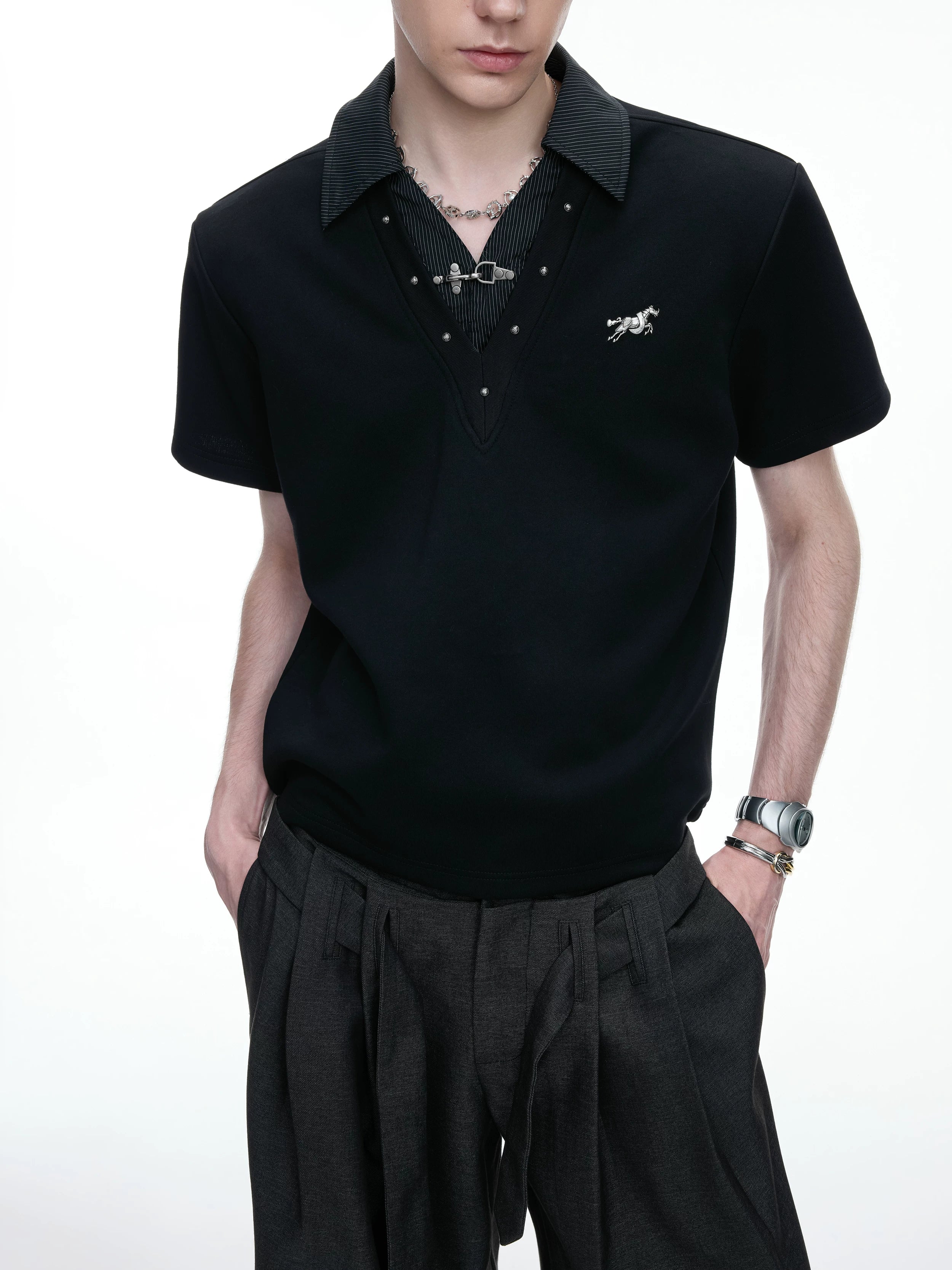 Layered Studded Polo Tee
