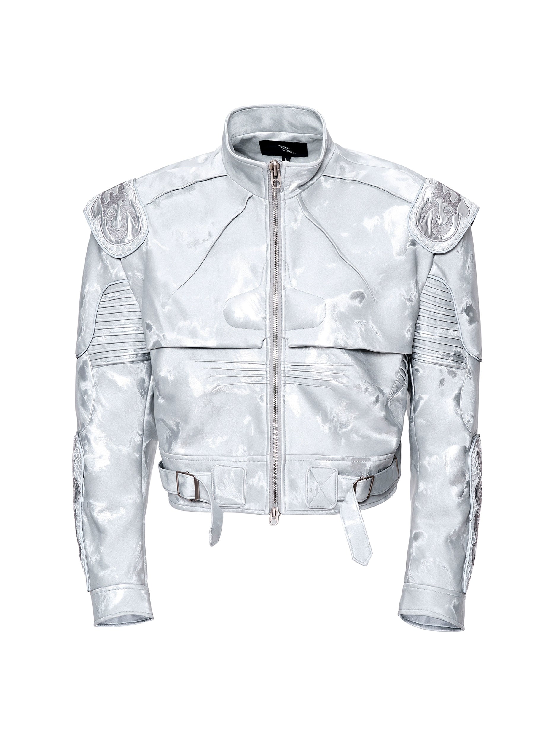 【25s Nov.】Pioneer Silver Motorcycle Leather Jacket