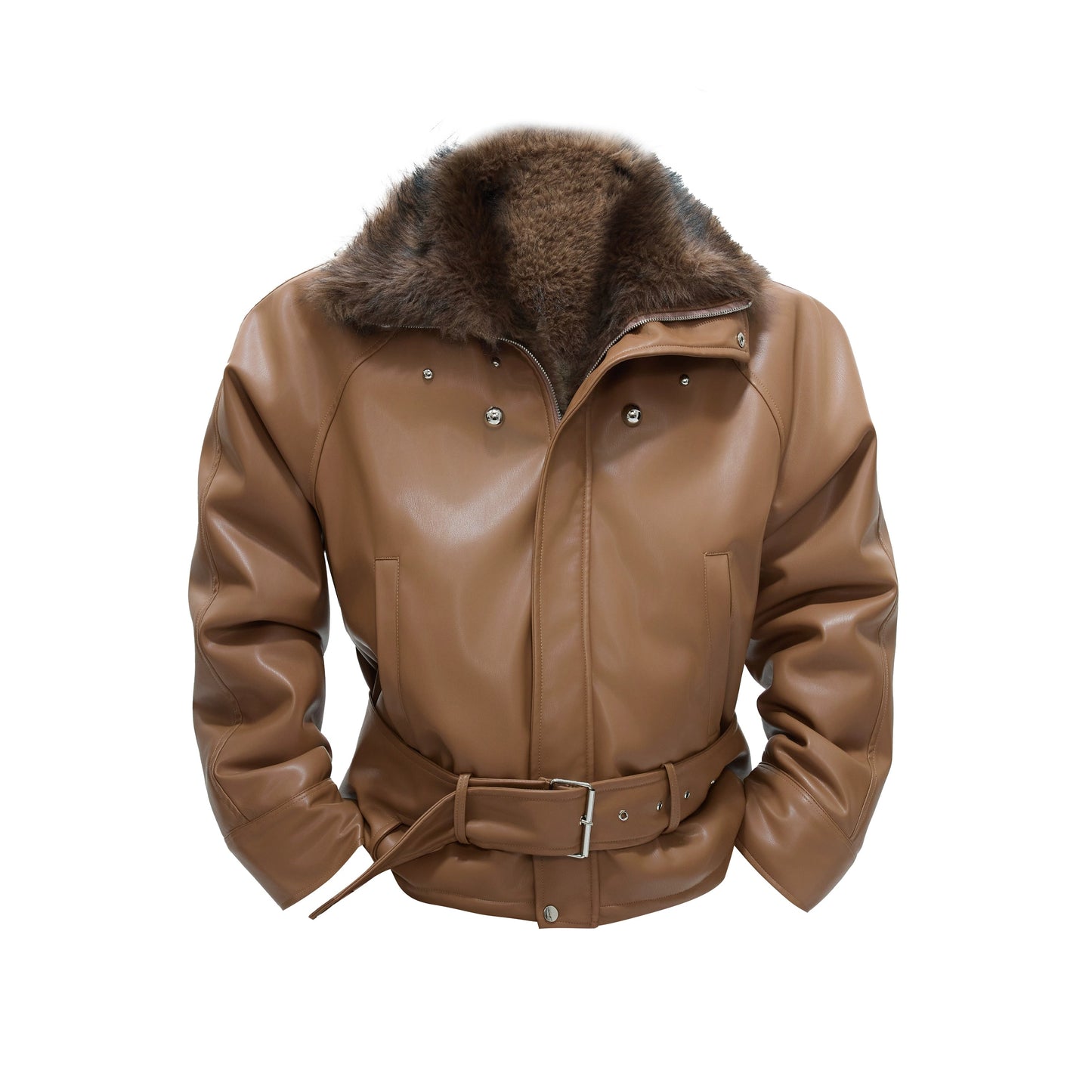 【25s Nov.】Riveted Faux Wolf Fur Collar Thickened Cotton Coat