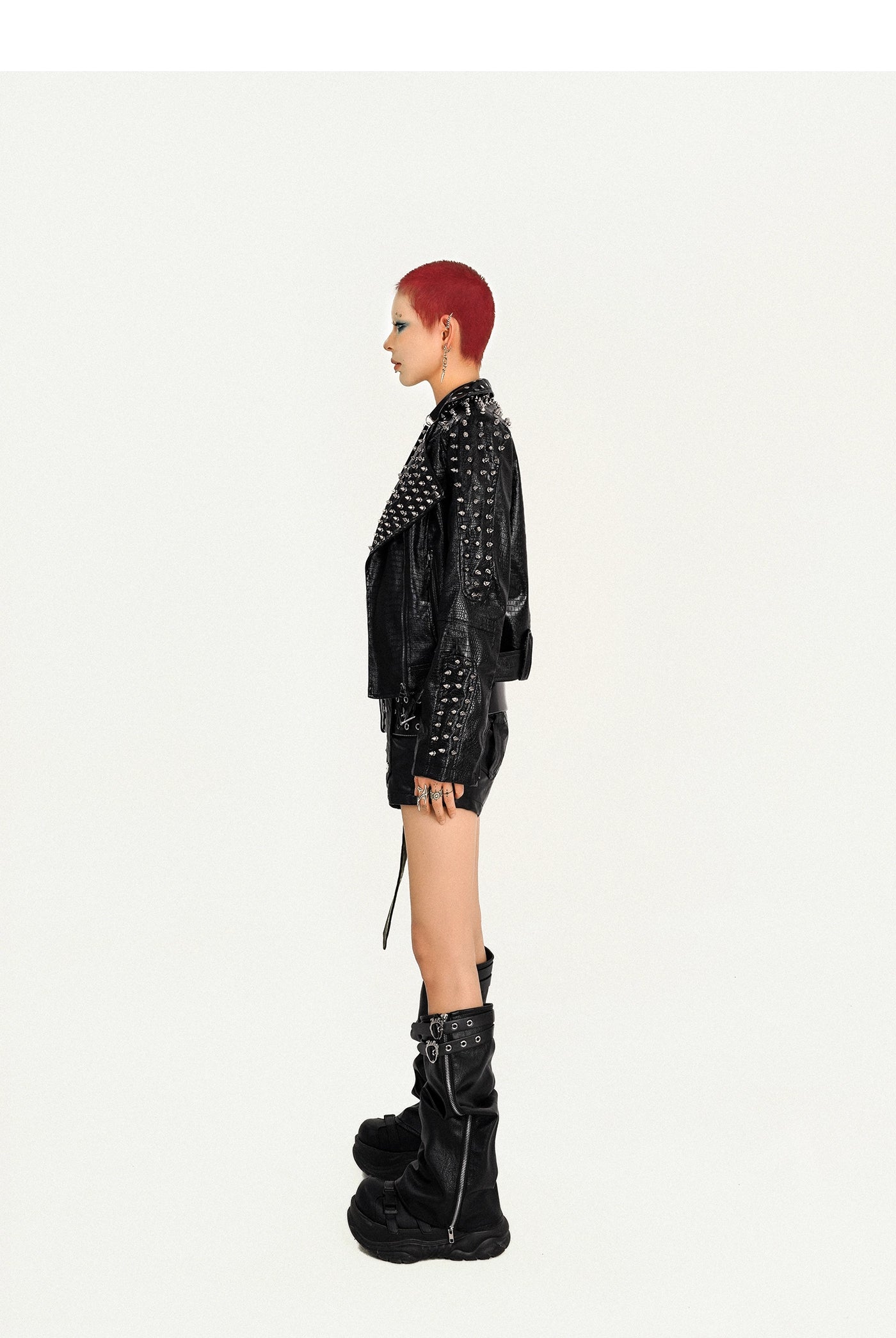 【25s Oct.】Street Style Rivet PU Leather Jacket