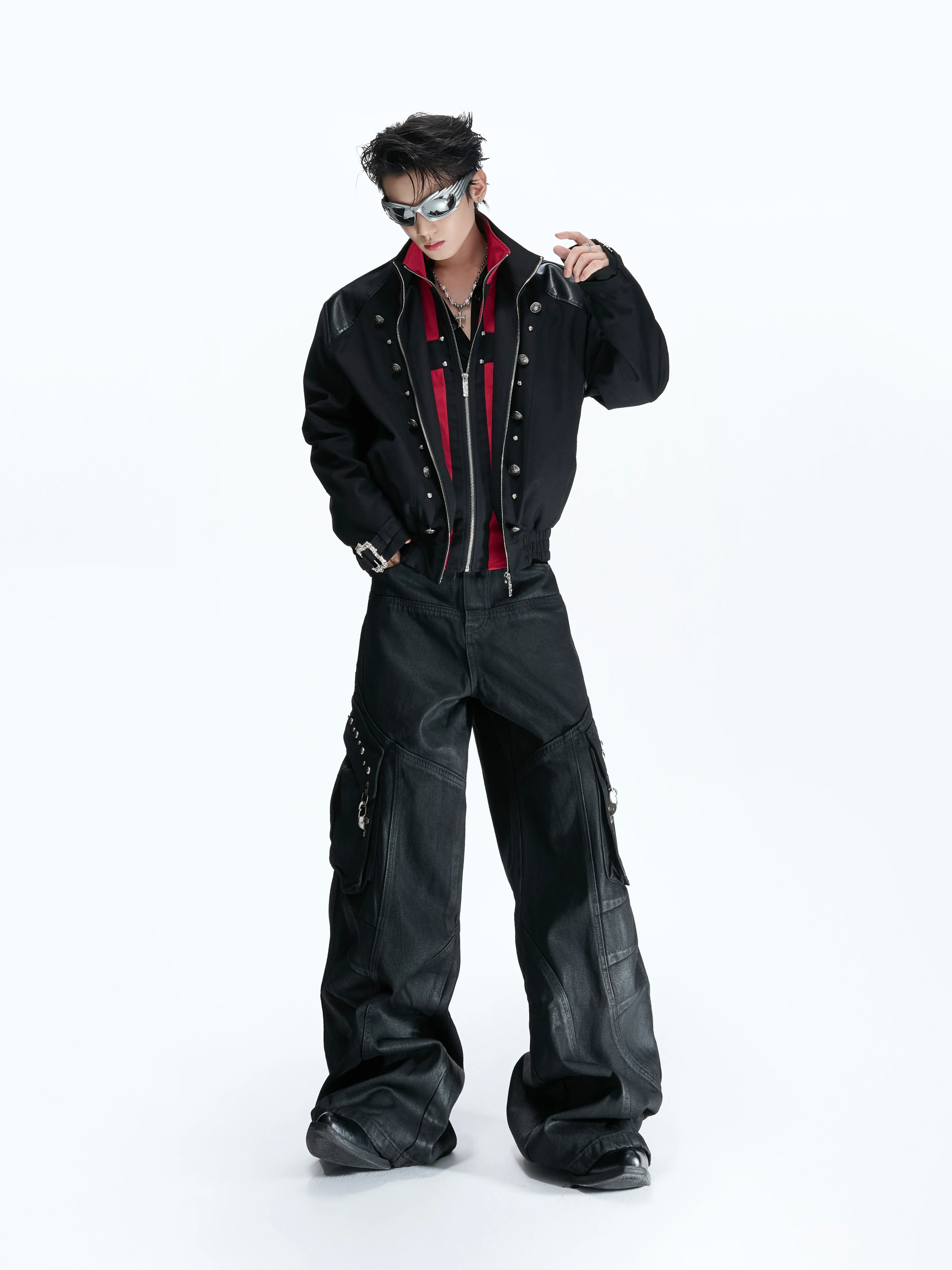 Black Red Cross Patchwork Jacket