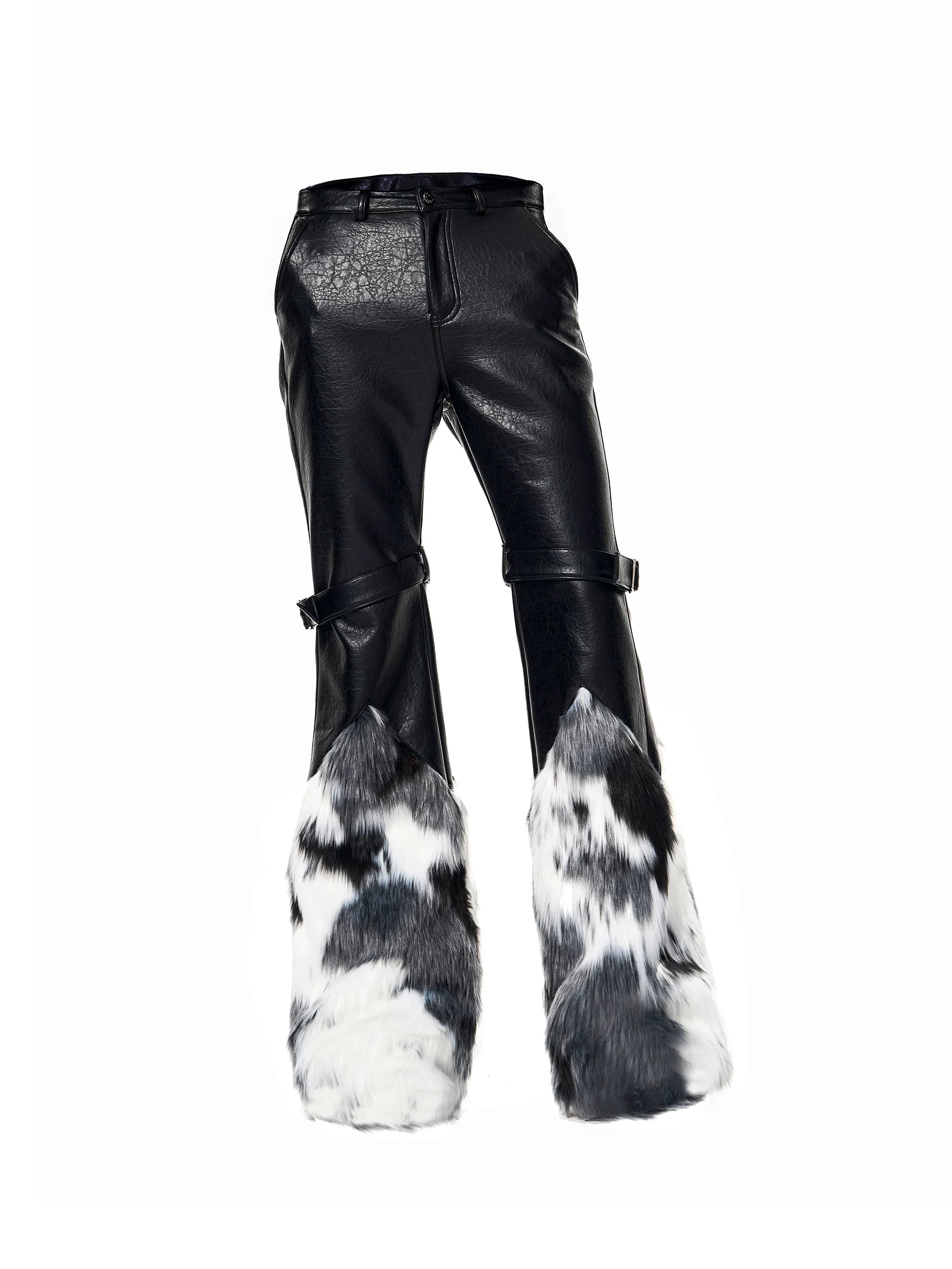 【26s Feb.】Fur-Panel Deconstructed Slight Flare Leather Pants