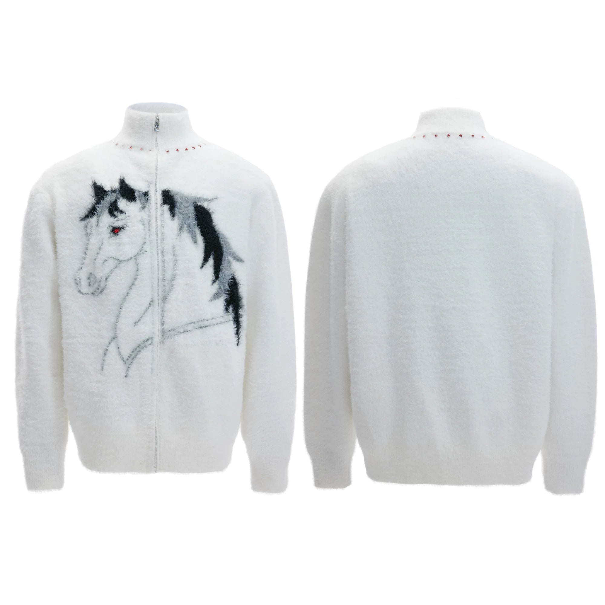 【26s Jan.】High-neck Horse Pattern Knit Cardigan
