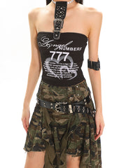 【25s Jul.】Vintage Irregular Number Print Tube Top