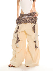 【25s Jun.】Vintage Leopard Ruched Parachute Cargo Pants