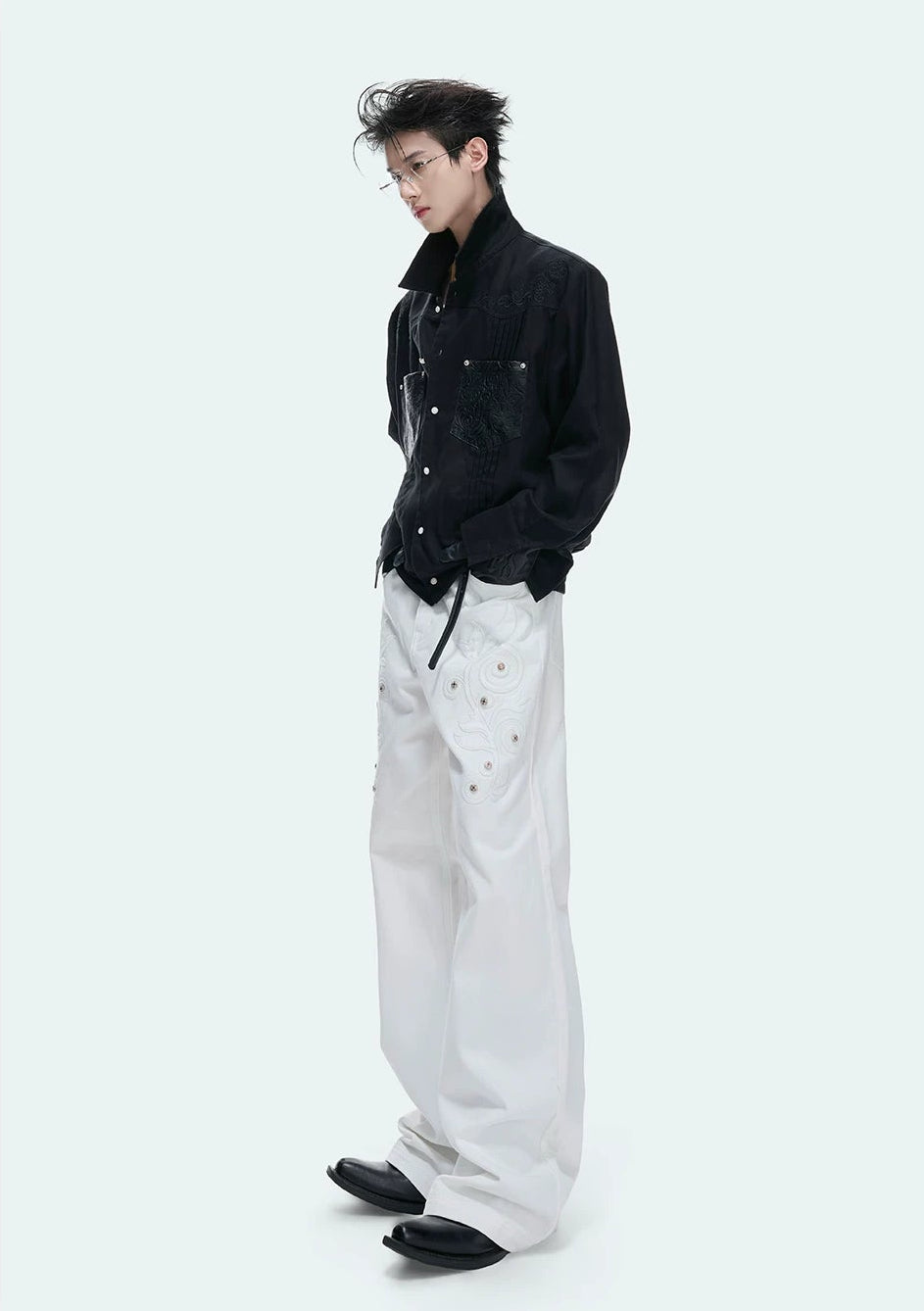 Floral Embroidered Linen Shirt Jacket