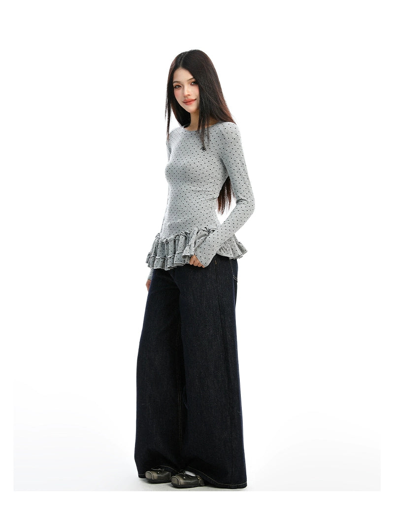 【25s Dec.】Polka Dot Ruffled Round Neck Base Layer