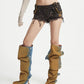 【25s Aug.】Raw Hem Patchwork Leather Denim Shorts