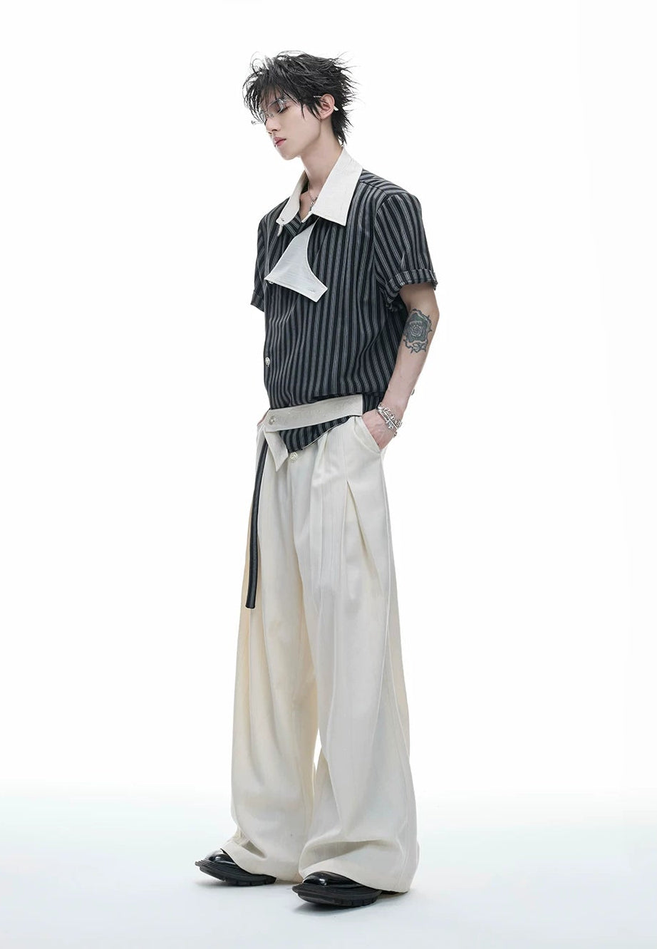 Embroidered Asymmetric Stripe Shirt Tee