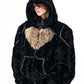 Contrast Color Heart Thickened Faux Mink Hooded Jacket / Pants