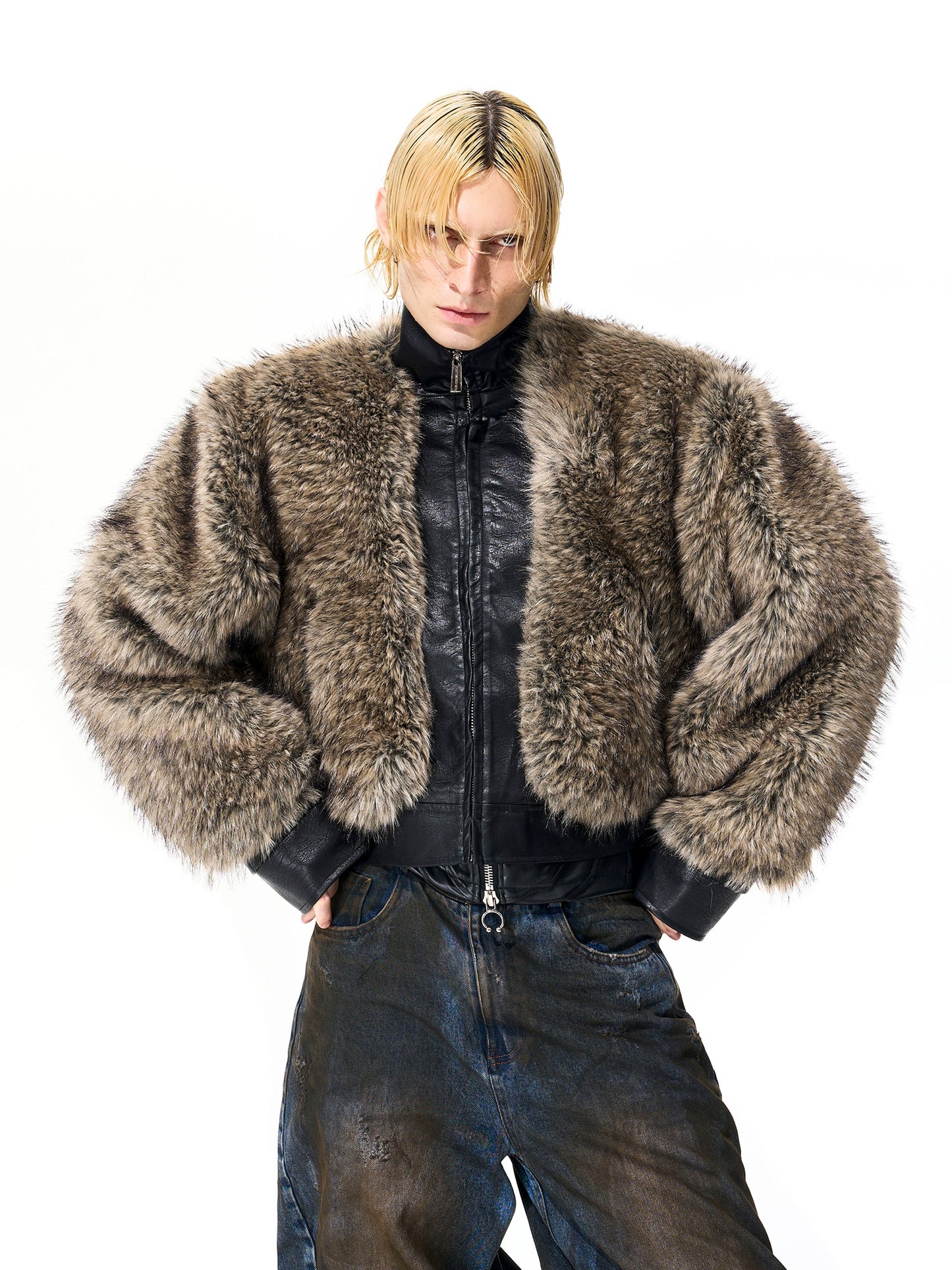 Faux Fur and Leather Thickened Cotton Jacket