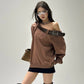 【25s Sep.】Belt with Off-shoulder Lazy Style Sweatshirt