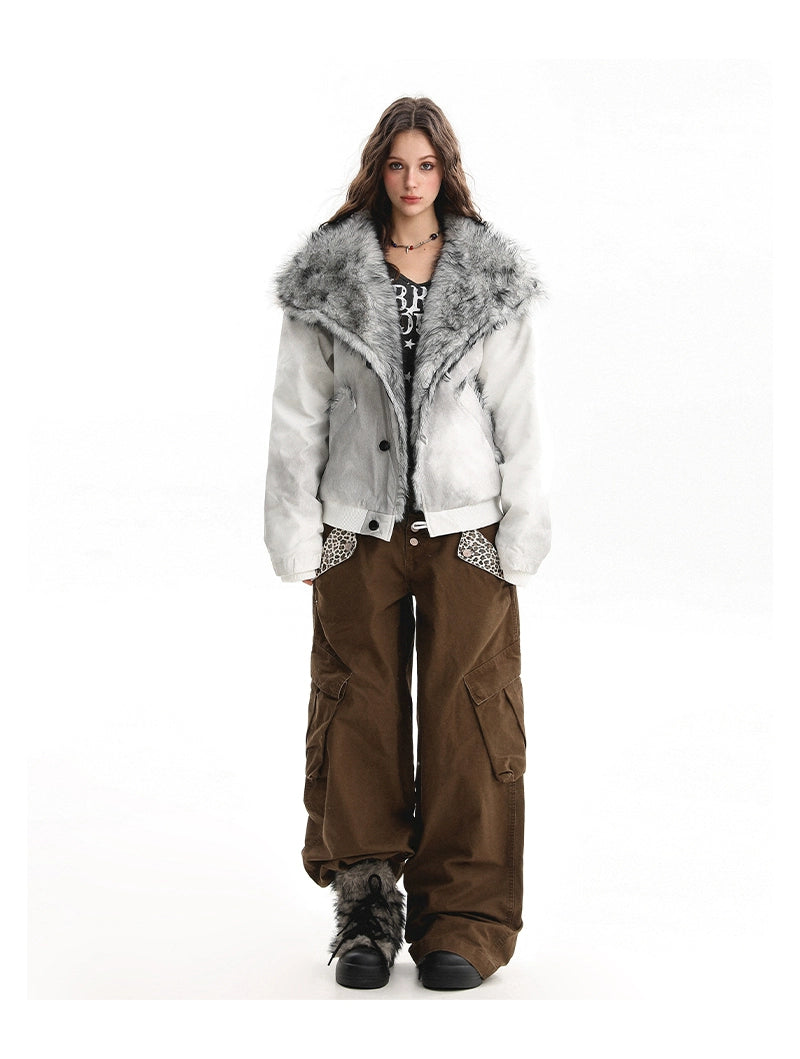 【25s Nov.】Oversized Collared Fur Trim Cotton Coat