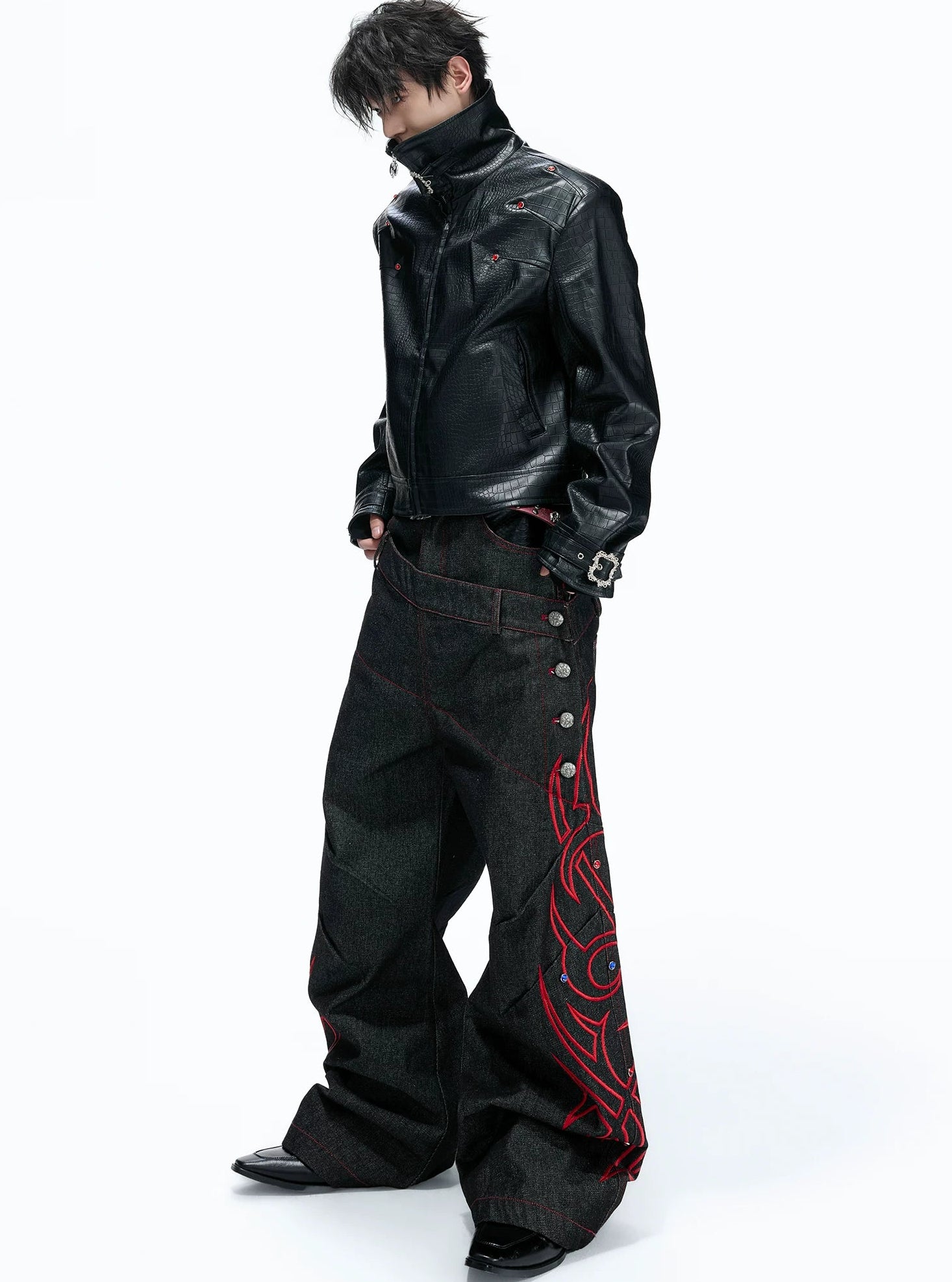 Crocodile Texture Stand Collar Jacket
